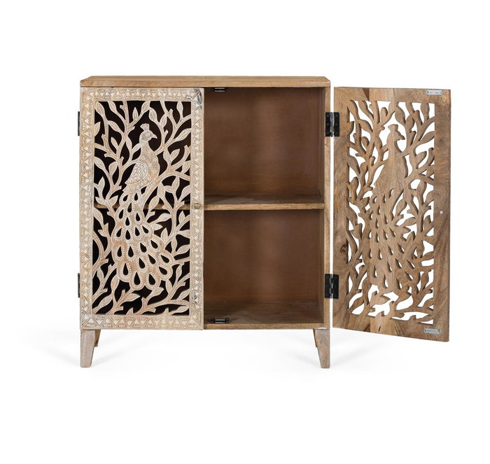 GINER Y COLOMER Mueble Auxiliar de Madera de Mango Tallado a Mano con Puertas y Estante